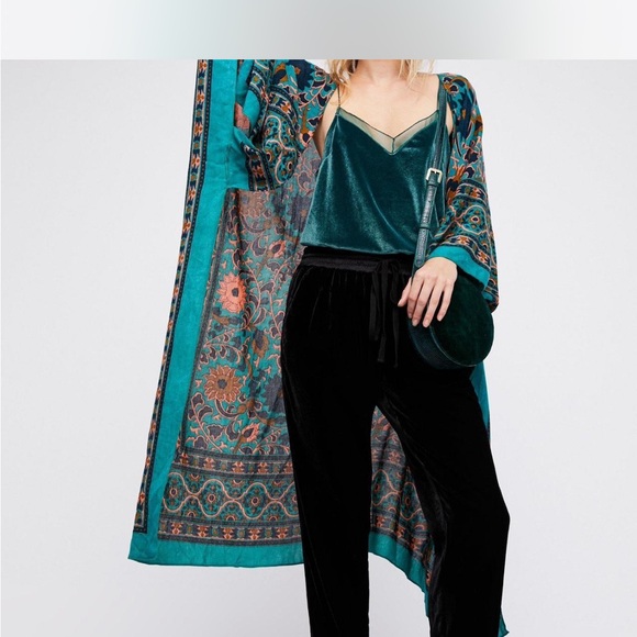 Free People Other - Free People Teal and Orange Floral Kimono